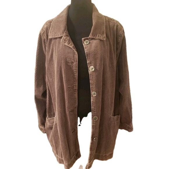 Woman Within 1X Plus Size Pleat-Back Corduroy Jacket Lavender Lagenlook Shacket - Picture 3 of 8